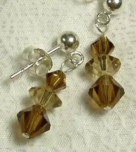 CYNTHIA LYNN SHADES OF NOVEMBER BROWN SWAROVSKI CRYSTAL STERLING SILVER EARRINGS - Picture 1 of 1
