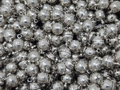 12 pcs Silver Nickel Magnetic Craft Jewelry Clasps Connectors 8mm Round Vintage Foto 1 de 4