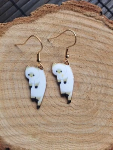 Jolie Paire De Boucle D'oreille Chat Blanc, 3 X 1 Cm, Neuf - Picture 1 of 4