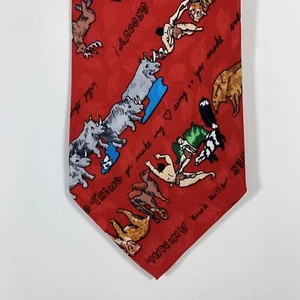 Vintage 1993 Nicole Miller 'Wild Thing' Animal Magnetism Red Silk Tie - Picture 1 of 8
