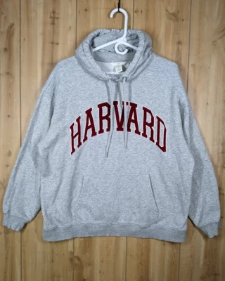 H&M HARVARD Sudadera con Capucha Gris Terciopelo Granate Letra Apliques Pullover Grande Algodón Poli Foto 1 de 4