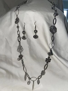 Silver Jewelry Set (necklace & earrings) Whimsical Charms And Beads - Picture 1 of 6