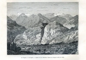 Greece, Taygete, view from Sparta...Antique engraving  1878 - Picture 1 of 1