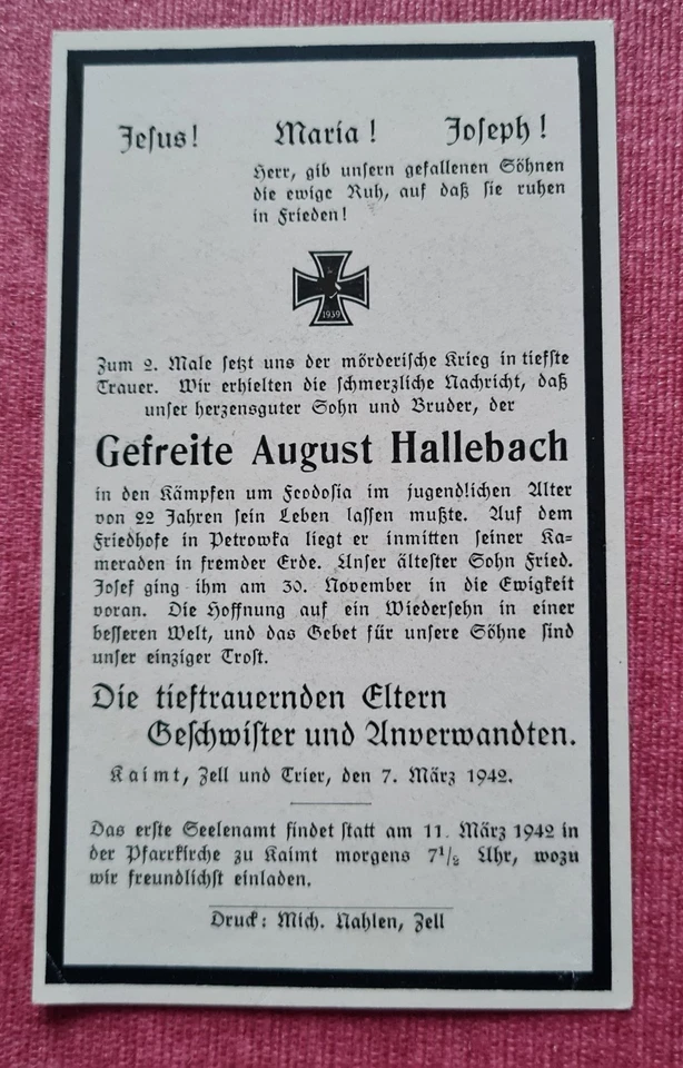 Sterbebild Totenzettel 2. WK Italien - Bild 1 von 1