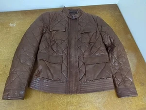 Eddie Bauer Women's Size L Brown Lambskin Leather Quilted Jacket Goose Down - Bild 1 von 7