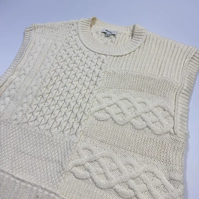 Chaleco Suéter Madewell Mujer Grande Blanco Tejido con Cable Grueso Sin Mangas Hacer Bien Foto 1 de 4