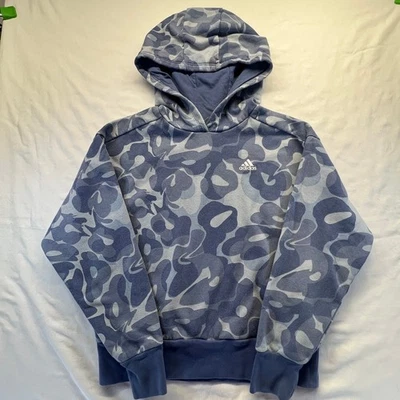 Sudadera con capucha floral camuflada para niños Adidas suéter azul blanco Foto 1 de 4