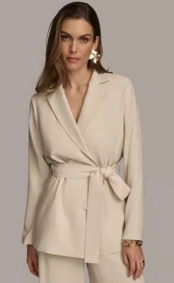 Donna Karan Beige Belted Blazer Jacket Women's Lightweight Size 2 - Image 1 of 4