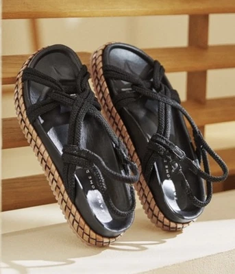 ZARA Black Rope Sandals Braided Detail Women’s Size EU 36/ US 6 New With Tags - Image 1 of 4