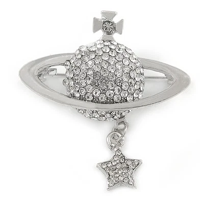 Broche 'Royal Power' de cristales transparentes enchapados en plata - 45 mm de ancho Foto 1 de 4