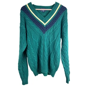Suéter Universitario Gant Años 90 De Colección L Navidad Cable Tejido Cuello en V Tenis Cricket Preppy - Imagen 1 de 7