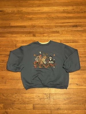 Vintage Cat Crewneck Sweatshirt Women XL Blue  - Image 1 of 4