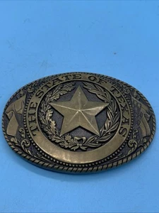 Vintage The State of Texas Tony Lama Collection Solid Brass Belt Buckle 3.75" - Picture 1 of 9