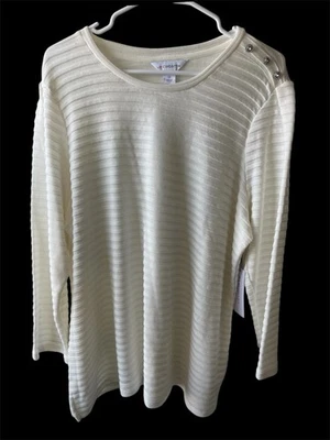 Liz Claiborne Mujer’s Talla Grande 1X Crema Elevado Rayas Suéter! ¡NUEVO CON ETIQUETAS! Tan lindo! Foto 1 de 4