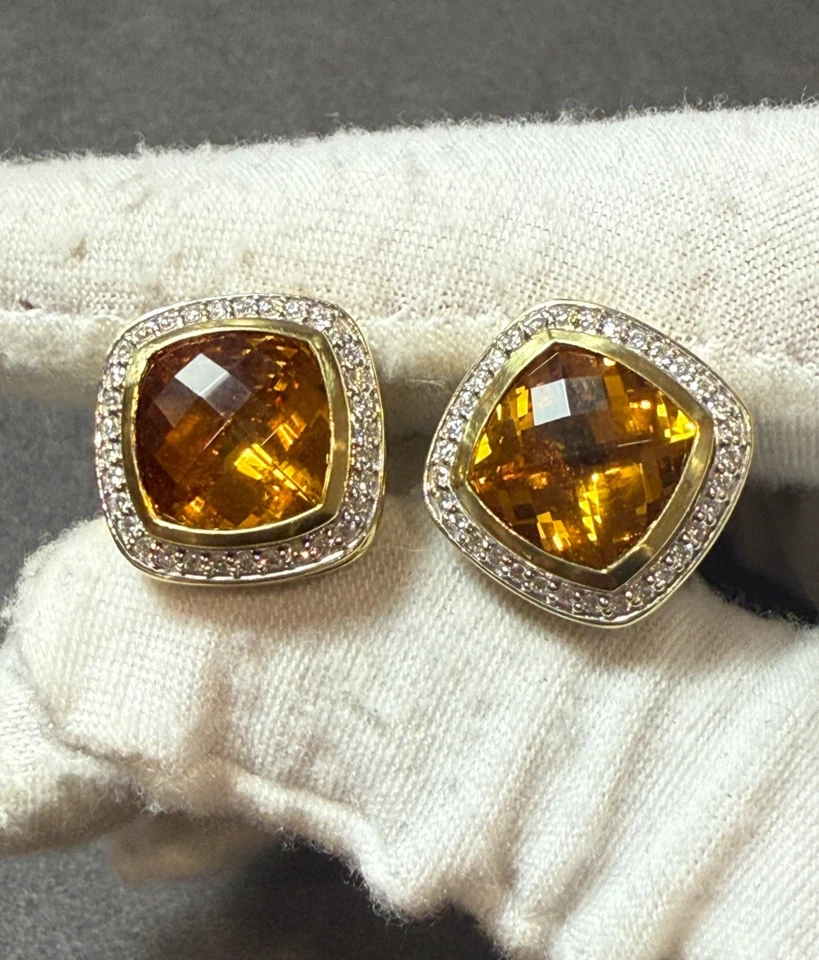 Pendientes Omega David Yurman Oro Amarillo 18k Citrino y Diamante Trasero Foto 1 de 4