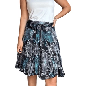 Vintage Y2K 00’s Bebe Black Floral Ruffle Hem A Line Midi Skirt Cotton Size M - Picture 1 of 7