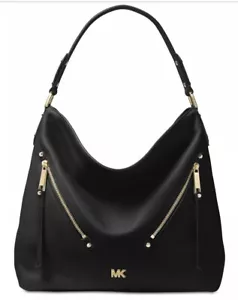 Nuova borsa Michael Kors evie Hobo morbida in pelle con cerniera anteriore tasca oro nero - Foto 1 di 5