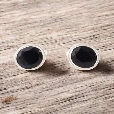 Black Onyx Gemstone 925 Sterling Silver Jewelry Cufflinks 0.59" Gift For Father - Image 1 of 4
