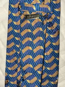 BRIONI Neck Tie 58.5 X 4 Blue Gold Geometric 100% Silk Italy Made Chain - Picture 1 of 12