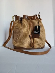Bergdorf Goodman Handmade in Italy Leder Stroh Geldbörse Damen Tasche - Bild 1 von 8