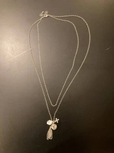 Double Chain Charm Necklace Silver Colored Multiple Charms Nice Condition - Picture 1 of 3
