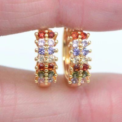 Pendientes Huggie Aro Topacio Multicolor Moda Mujer Oro Amarillo 18K Foto 1 de 4