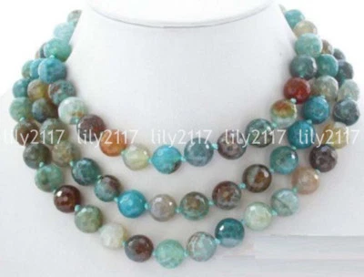 Belleza 8mm redondo azul policromado ágata facetado piedras preciosas collar 50"" AAA Foto 1 de 4
