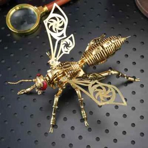 3D Gold Wasp Stainless Steel Insects Puzzle Model Mechanical Animal Gift Toys - Picture 1 of 17