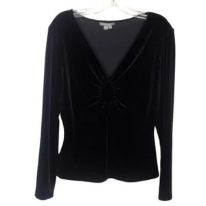 Kelly and Diane Black Velour Long Sleeve V-neck Top size Medium - Picture 1 of 9