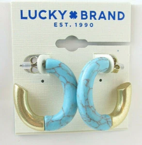 Lucky Brand Gold-Tone Semi-Precious Turquoise Half Hoop Earrings NWT - Picture 1 of 4