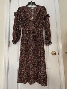 NWT Max Studio Floral Print Long Sleeve Dress In Black Combo Size L Msrp $138 - Picture 1 of 9