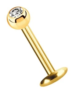 Labret Stecker Ohr Lippen Piercing Schmuck in 1,2mm vergoldet mit Kristall Kugel - Bild 1 von 5