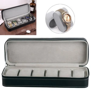 6 Slots Watch Box Storage Zipper Collect Travel Organiser Holder Case Women Man - Picture 1 of 12