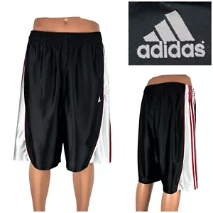 Adidas Mens XL Shorts Dazzle Shiny Y2K Basketball Pockets Black Red Striped - Picture 1 of 15