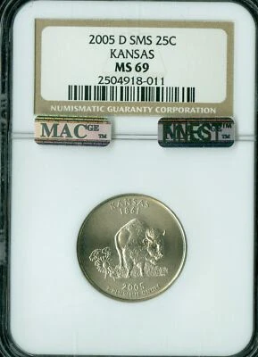 2005 D KANSAS QUARTER NGC MS69 SMS PQ MAC FINEST REGISTRY MAC SPOTLESS * - Image 1 of 2