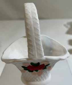 Angewandte Blume dekorative rote Rose Korbgeflecht-Optik Keramik Schmuck Schale. Sehr guter Zustand - Bild 1 von 7