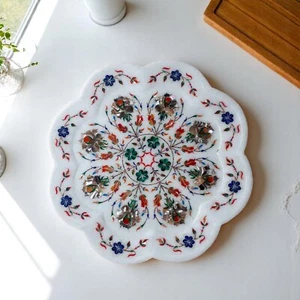 10" Elegant Marble Serving Plate Marquetry Inlay Arts with Coffee Table Decor - Picture 1 of 9