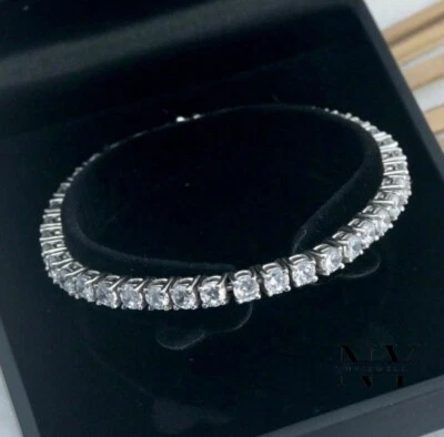 Brazalete de tenis de 7 pulgadas de largo corte redondo de 7 quilates de oro blanco sólido de 14K para mujer Foto 1 de 4