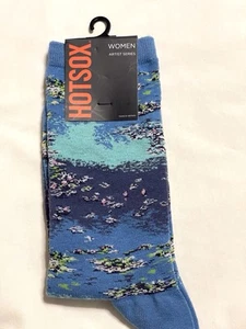 HOTSOX Women's Monet Water Lily Blue Fine Art Artsy Socks New - Picture 1 of 6