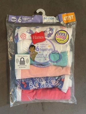 6 Pack Hanes Toddler Girls 4T/5T Tagless Hipsters Cotton -Unicorn and Butterfly - Image 1 of 2