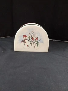 Royal Seasons Stoneware Christmas Snowman Red Snowflakes Trim Napkin Holder - Picture 1 of 4