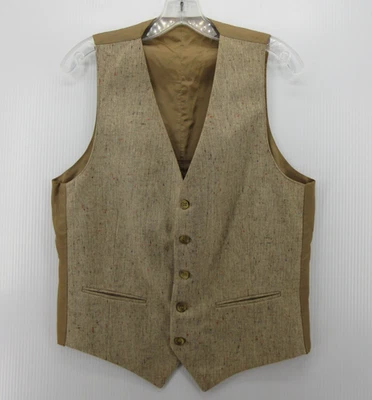 VINTAGE Yves Saint Laurent Waistcoat Vest Men Small Beige Wool Tweed Speckled * - Image 1 of 4