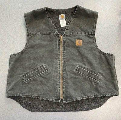 VTG Carhartt V13 MOS Green Sherpa Lined Duck Canvas Vest—2XL - Image 1 of 4