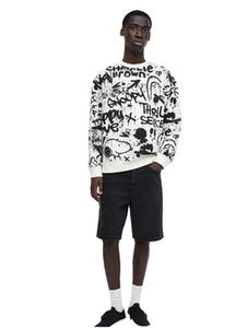 Men’s H & M Charlie Brown Peanut Crew Sweatshirt Snoopy Sz S Small White & Black - Picture 1 of 7