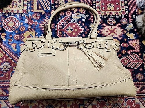 Borsa a mano Coach Hampton F13087 beige crema pelle ciottolata