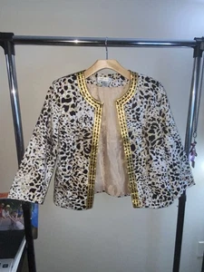 Susan Bristol tailored leopard blazer with gold sequin trim. - Picture 1 of 8