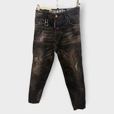 New DSQ2 W30 30L Black Twist Skinny Fit Men's Slim Stretchy Washed Denim Jeans - Image 1 of 4