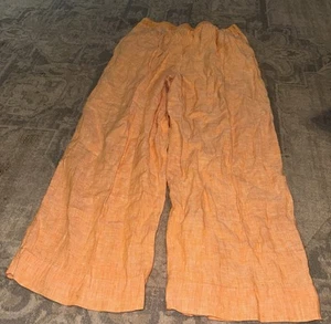 Tahari Womens Linen Pull On Crop Wide Leg High Rise Pants Orange Sz Medium - Picture 1 of 4