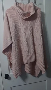 New York And Company Light Pink Knit Turtle Neck Poncho Size S/M Oversized - Picture 1 of 7