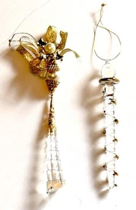 2 Vtg Clear Glass & Gold Christmas Winter Decorations Ornaments Unmatched Pair - Picture 1 of 17